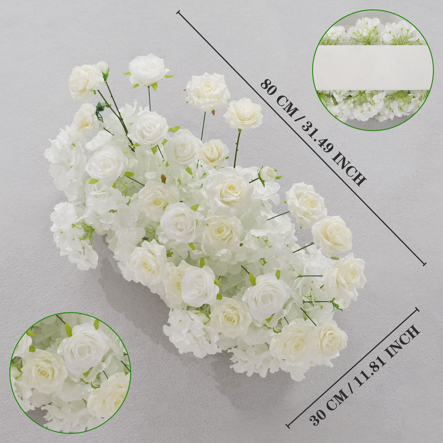 Uflower White Rose Table Runner Sofa Floral Wedding Backdrop Decor